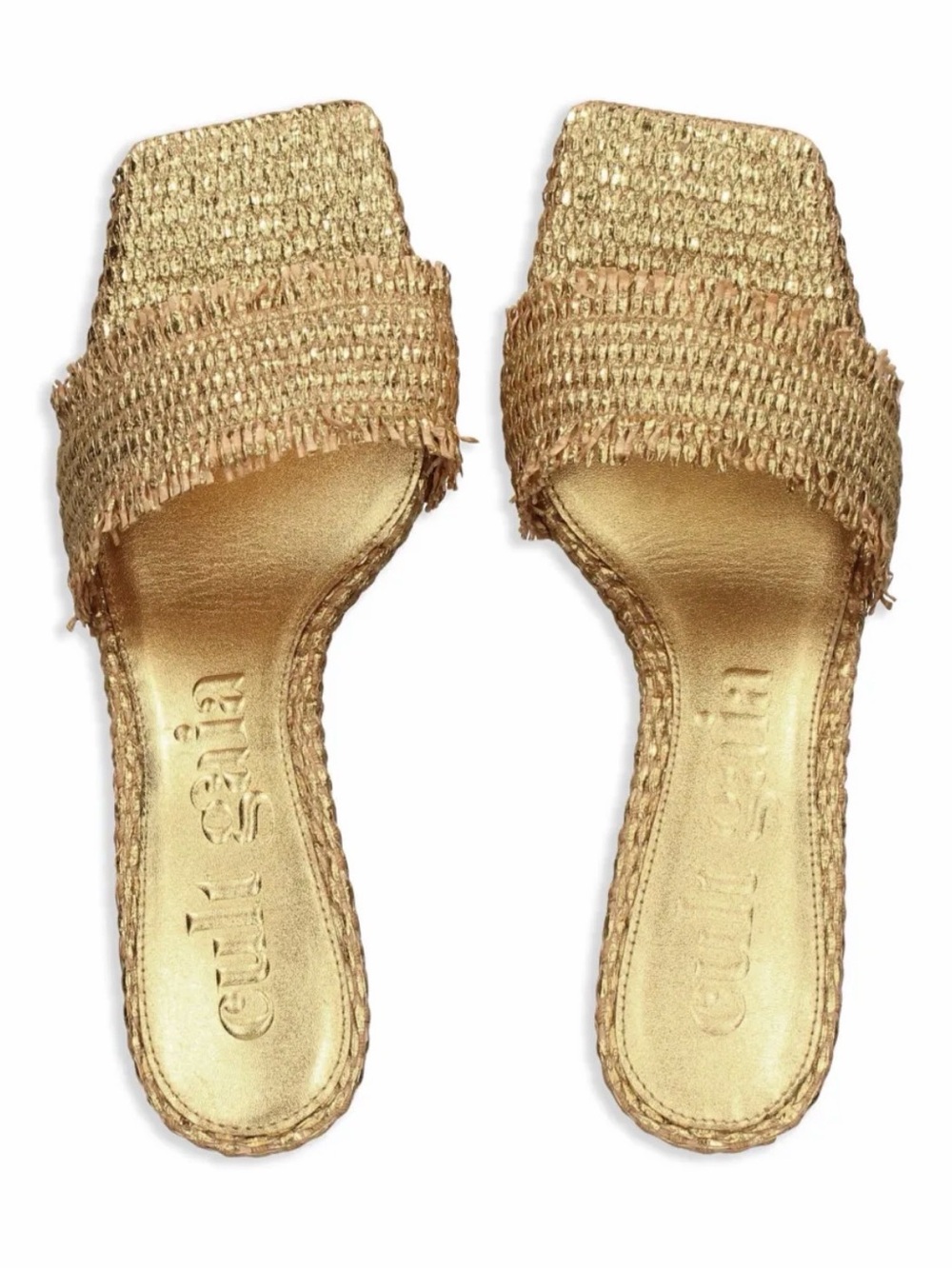 Cult Gaia Ada Gold Straw Metallic Square Toe Sandals / 39 / 8.5 - Picture 2 of 13